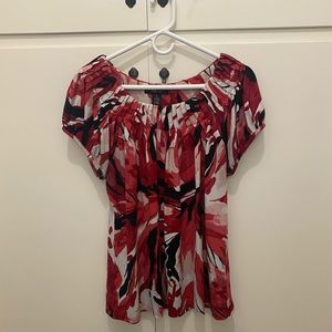 Style & Co. Red and black top with pleated neckline